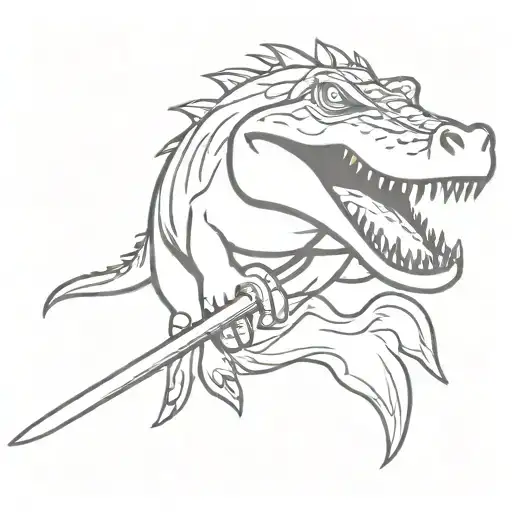 A Hand Killing A Crocodile Whit A Sword