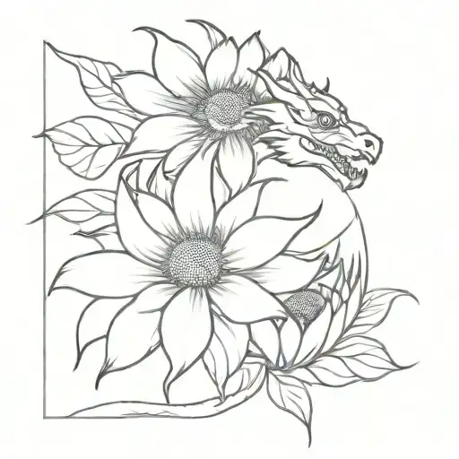 Dragon With 2 Sunflowers