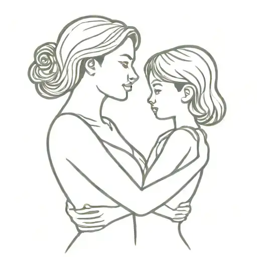 Love Mum And Daughter Line Art