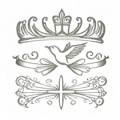 Three Arm Band Tattoo With Picture Of A Crown A Cross And A Dove In The Middle Of Each One