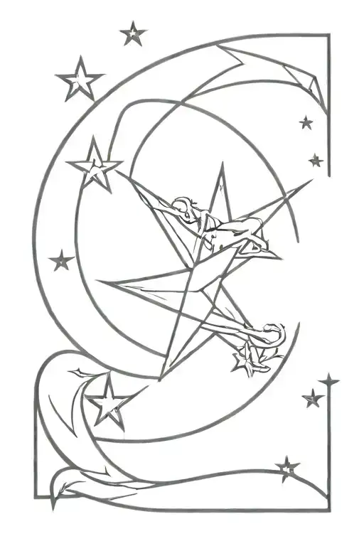 Half Moon With A Demon And Star