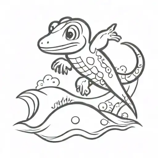 Cartoon Geko Sandy Surf Sunset Sky