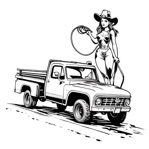 Tow Truck With A Cow Girl Holding A Lasso