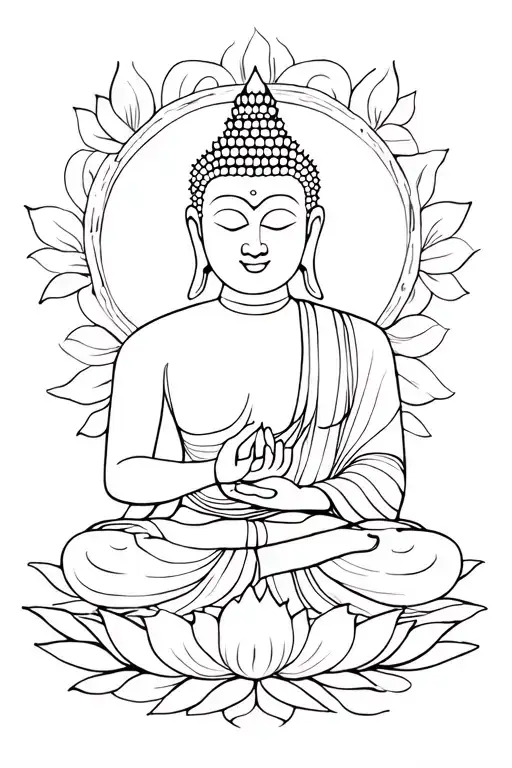 Laos Buddha With Lotus Flower Around Them