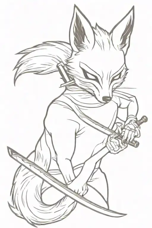 A Fox In A Mask Holds A Katana Wrapped In Fire