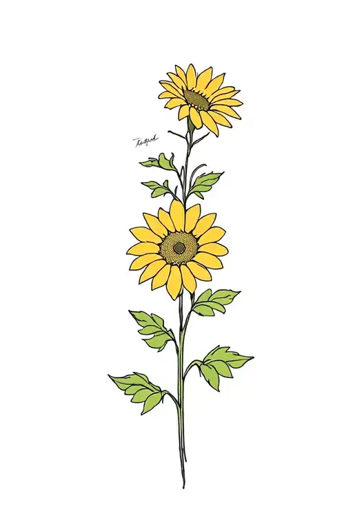 Fine Line Sunflower And Daisy Tattoo With Colours