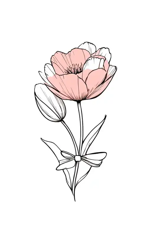 One Tulip And One California Poppy Tied Together With A Bow