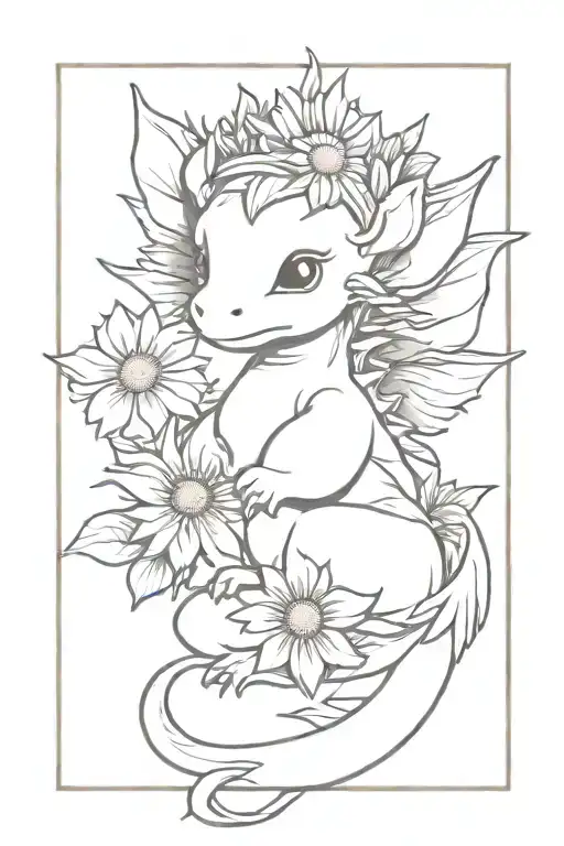 Baby Dragon With Daisy Flower Crown Made