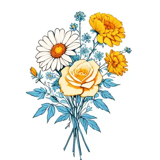Larkspur And Marigold And Rose And Daisy Bouquet