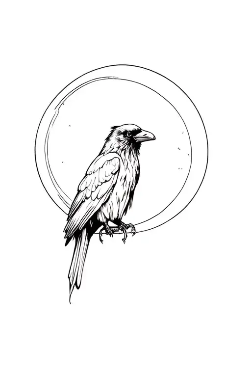 Raven Perched In Front Of A Moon