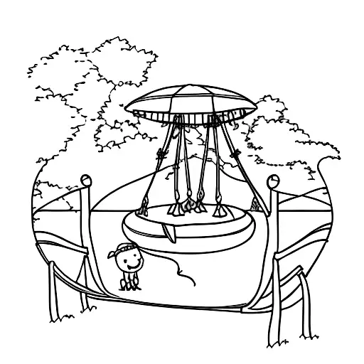 A Serene Park Scene With A Swing Hanging From A Tree And A Dog Resting Nearby