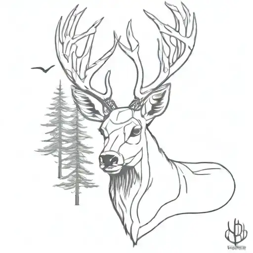 Non-typical Mule Deer Head With Trees