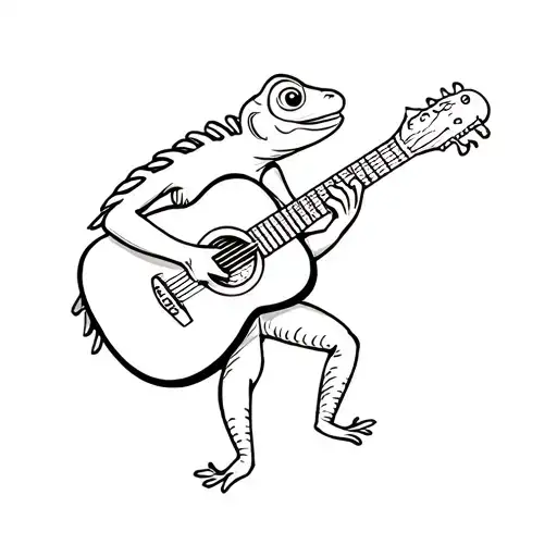 Cartoon Chameleon Playing A Guitar
