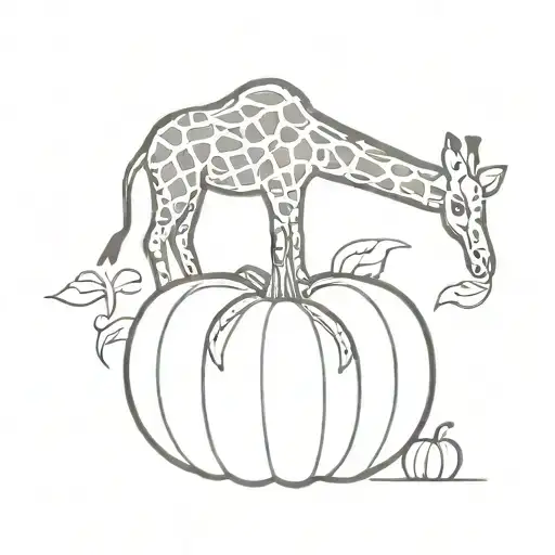 Giraffe Coming Out Of Pumpkin With An Avocado On Top Of The Giraffe