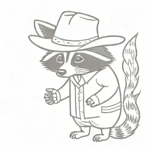 Simple Cute Racoon Dressed As Cowboy Drawn With Few Lines