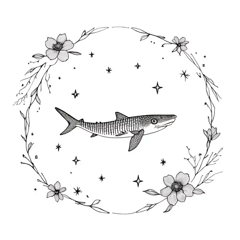 Whale Shark Swimming Flowers Surrounding Stars Surrounding