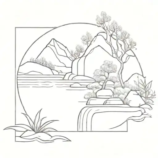 Peaceful Scene Of One Main Sitting Rock By Flowing Water And Beautiful Foliage