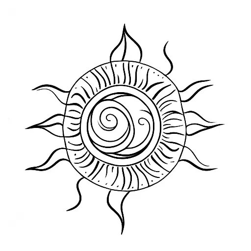 Simple Small Wave Lines Tattoo With Sun