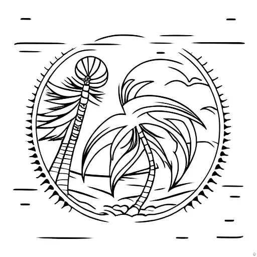 Beach With Palm Tree Waves Sun Rise