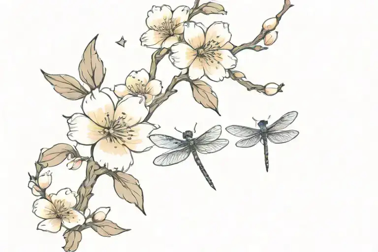 Star Moon Cherry Blossom Dragonfly Perched