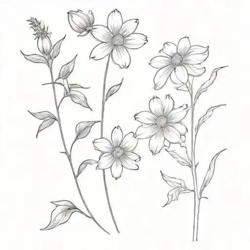 Daisy And Larkspur Fineline Tattoo Black And White