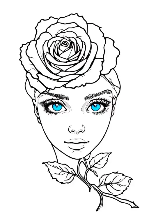 Head Of The Blue Eyes That Rugged With A Rose That Ends On The Wrist