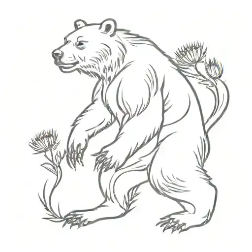 Bear Standing In A Fierce Battle Stance With Scottish Thistle Flowers In The Background