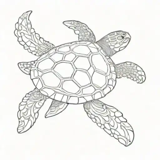 A Minimalist Tattoo Of A Sea Turtle With Intricate Patterns Inspired By Architectural Designs