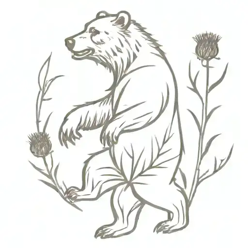 Bear Standing In A Fierce Battle Stance With Scottish Thistle Flowers In The Background