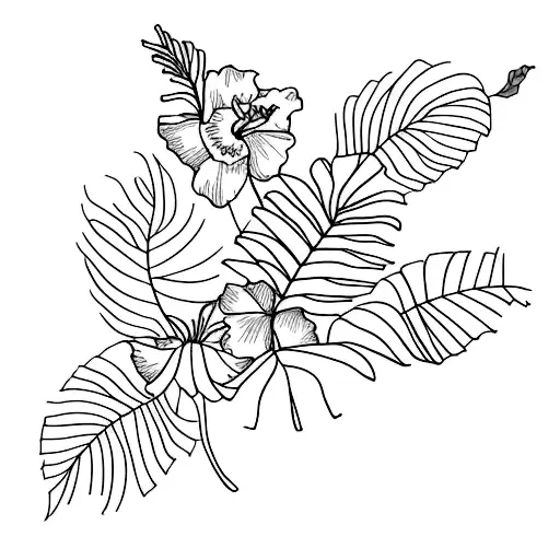 Hibiscus With Palm Tree