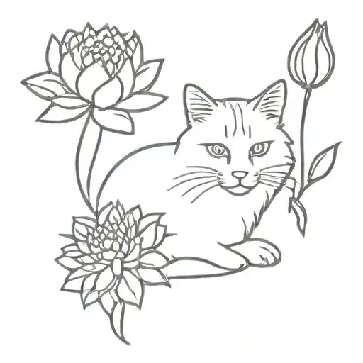Cat And Dahlia Flower