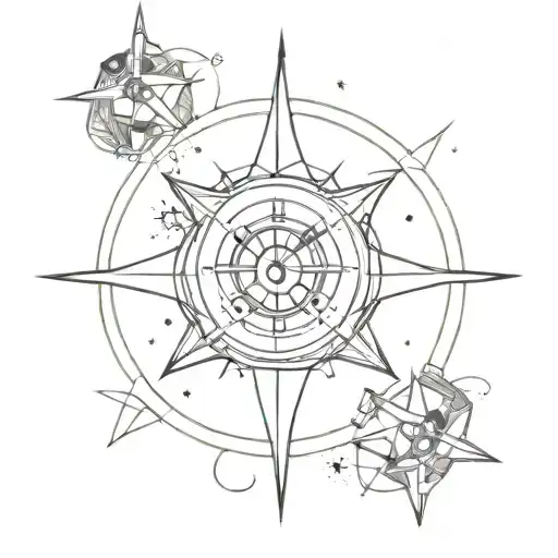Compass Rose Intertwined With Star Wars Spaceship Flying