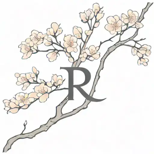 Abstract Japanese Cherry Blossom Tree With The Letter 'R' Hidden In The Branches