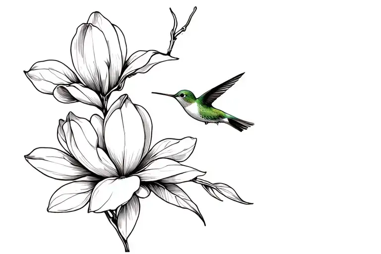 Magnolia Flower W Hummingbird Hovering