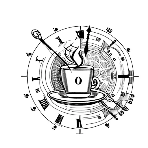 Cup Of Coffee Inside A Clock With The Smoke That Point To Midnight
