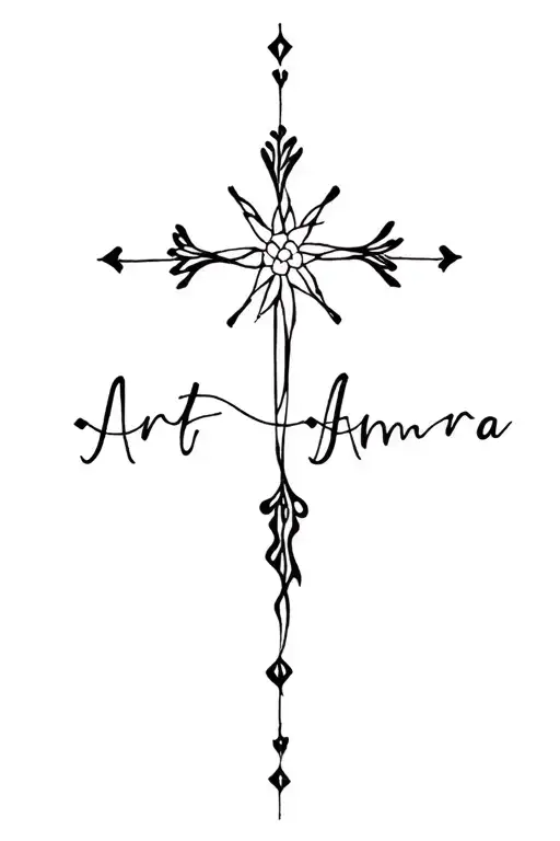 Cross Shaped Tattoo With Word Art And Amara Altogether