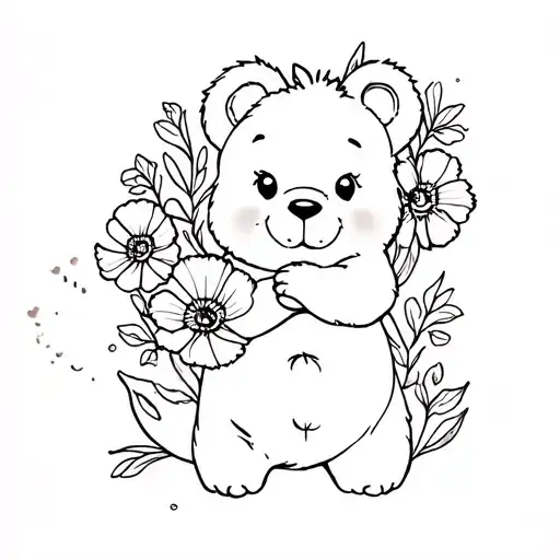 Care Bear And Poppy Flowers In Belly