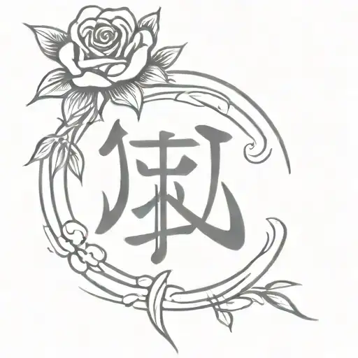 Japanese Kanji Character For 'Mother' Incorporated Into A Design With A Rose