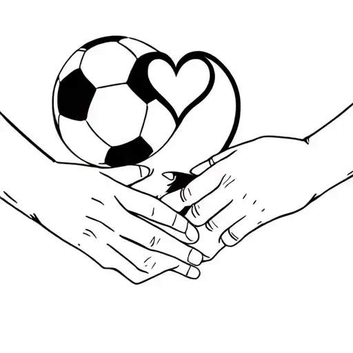 Soccer Ball And Two Hands Holding Hands With Heart