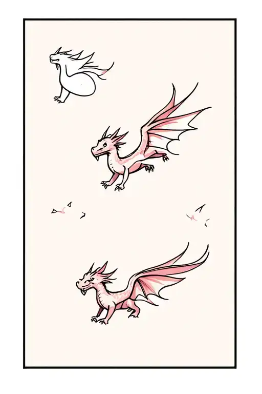 Three Cute And Minimalist European Dragons Flying In Different Poses And Directions