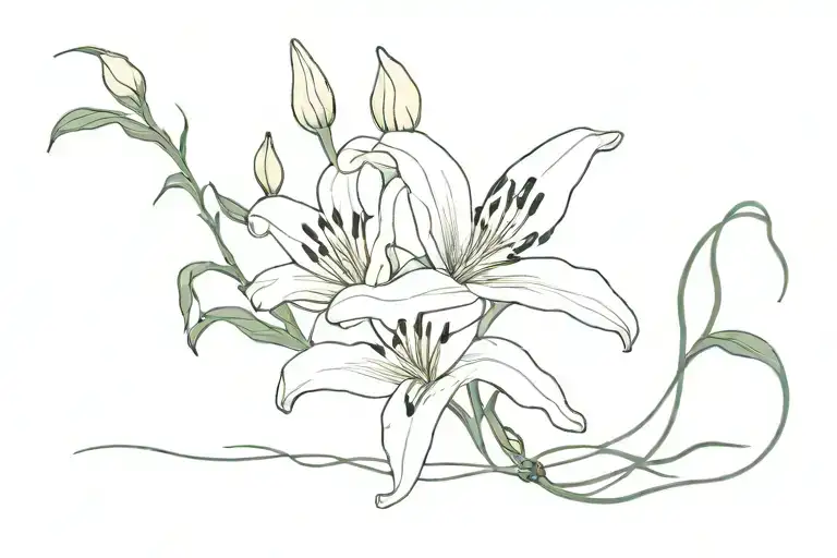 Broken White Lily With Vine Extending From Roots