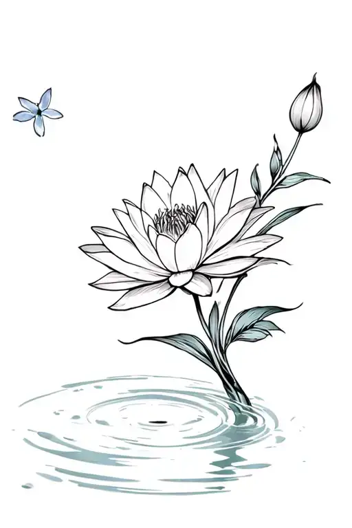 Forget Me Nots And Violets One Water Lily