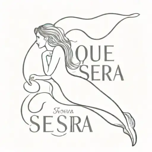 A Mermaid In Lines Who Laid On Her Side And The Text Que Sera Sera Under It