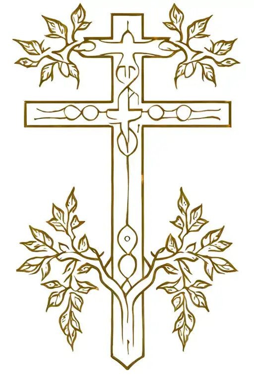Christian Cross In Orthodox Style With Vine Designs