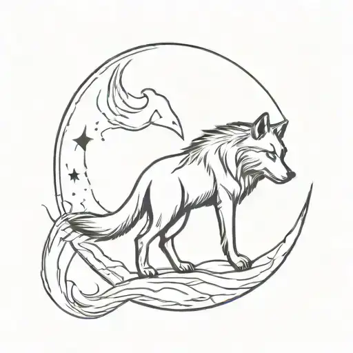 Wolf Howling At The Moon Crecent Moon Aquarius Zodiac Sign The Clock 4 Am