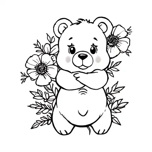 Care Bear And Poppy Flowers In Belly