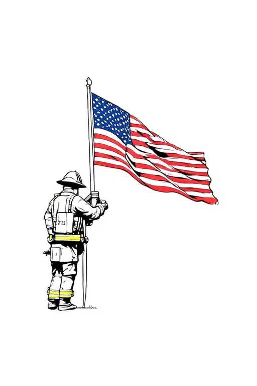 Firefighter And Flag Memorial