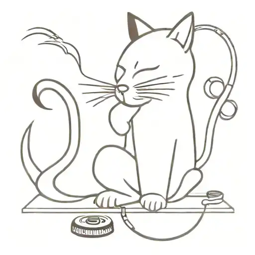 A Tattoo Design Of A Cat Smoking A Cigarette While Listening To Music On A Vinyl Record Player