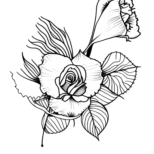 Tropical Leaves With A Daffodil And Rose