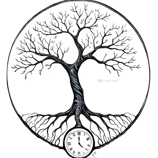 Tree Of Life With Dna Strand As Roots And 2 Clocks Woven Into Dna Strand Roots